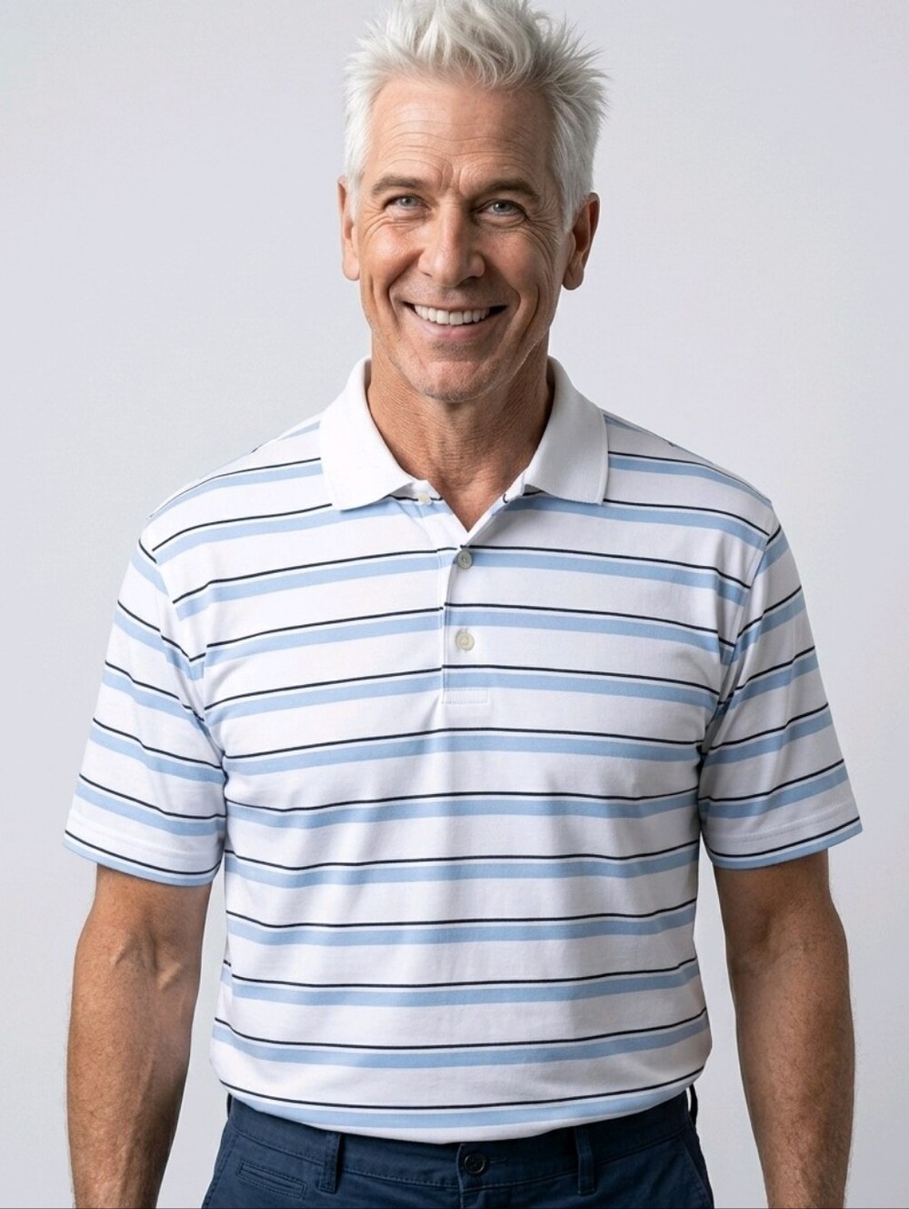 Adidas Men's Golf Shirt - Navy and White Stripes
